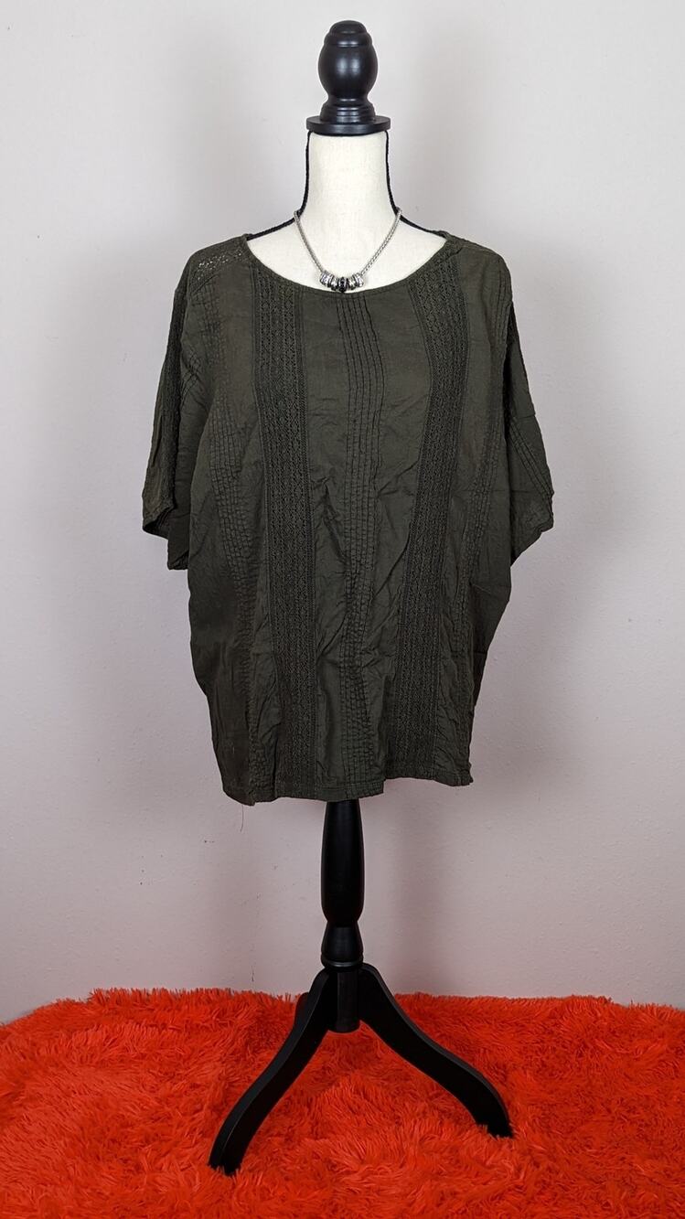 Old Navy Army Green Patterned Round Neck Short Sleeve Cotton Blend Blouse XXL